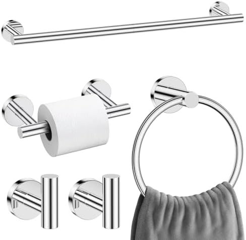 Polished Chrome Towel Bar Bathroom Hardware Accessories Set, 5 Pieces Toilet by SOAEZ