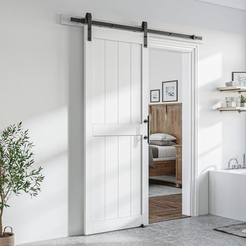 SMARTSTANDARD 32" x 84" White Sliding Barn Door by SMARTSTANDARD