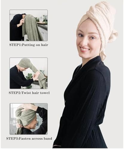 ROLSHOL 2-Pack Large Microfiber Hair Towel Wraps - Image 3