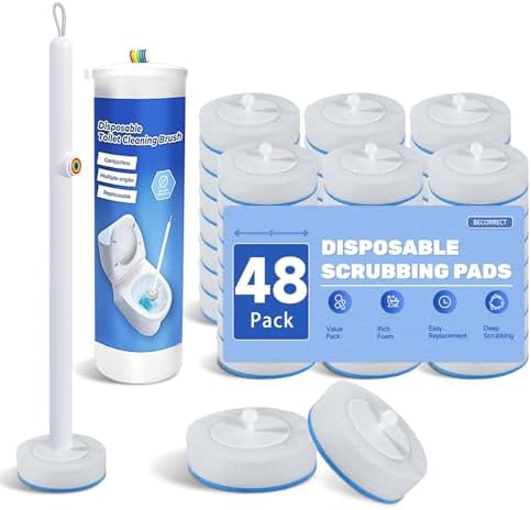 Disposable Toilet Brush with 48 Refills and Replaceable Scrubber Heads by BECORRECT