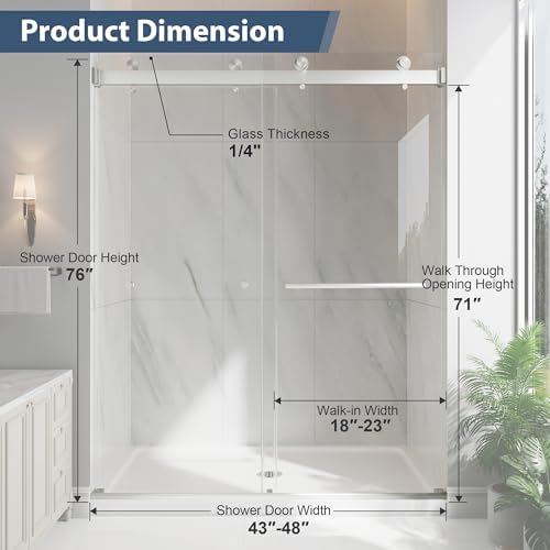 43-48" x 76"H Frameless Double Sliding Shower Doors Brushed Nickle - Image 2