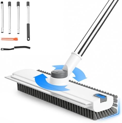 Floor Scrub Brush with Long Handle, 4 in 1 Shower Scrubber with Floor Squeegee by CTMAST