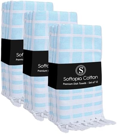 Matrix Dobby Kitchen Towels 12 Pack, 100% Cotton, 16x26 Inches, Handmade by SoftopiaCotton