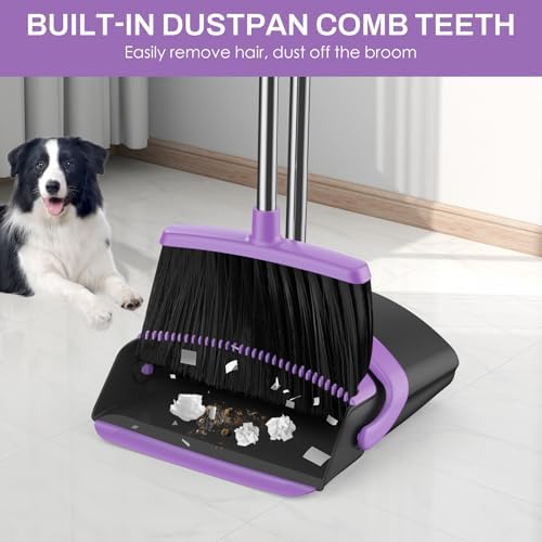 Broom and Dustpan Set for Home, 51-in Long Adjustable Handle Angle Broom and - Image 6