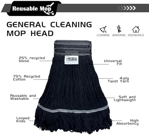 Heavy Duty Wet Industrial Cleaning Mop Head – 21 oz Black mop Head Replacement - Image 3