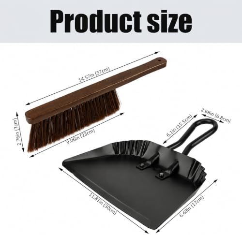 Dust Pan and Brush Set, Small Handheld Metal Dustpan and Wooden Broom - Image 2