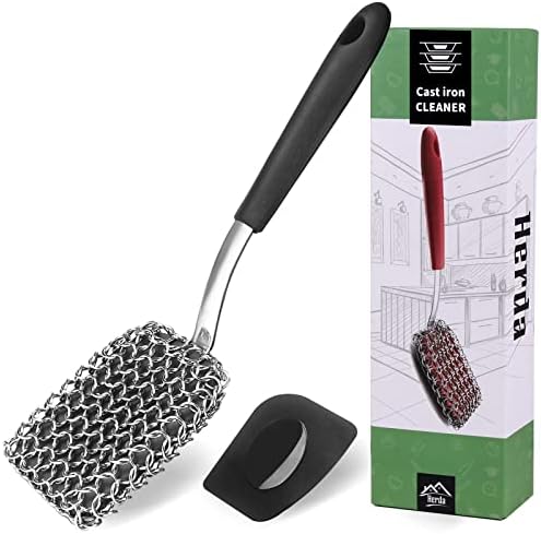 Cast Iron Scrubber Brush with Handle Cast Iron Cleaner Chainmail Scrubber + Pan by Betterqualitybetterlife