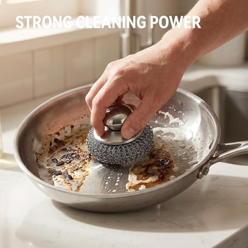 5 Pcs Steel Wool Scrubber with Handle: Stainless Steel Scrub Set - Image 5