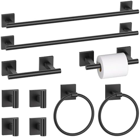 10 Pieces Matte Black Towel Bar Set, Double Dase Toilet Paper Holder Bathroom by SOAEZ
