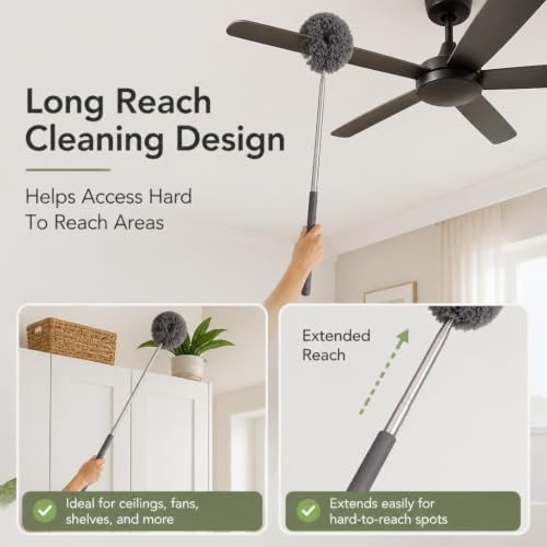 2 Pcs Adjustable Ceiling Fan Cleaner Brush Extendable Duster Brush Long Handle - Image 6
