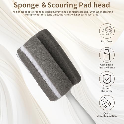 Sponge Bottle Brush Adjustable Long Handle Up to 14.5” 2-Pack - Image 5