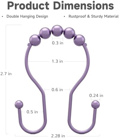Bathway Shower Curtain Hooks, Shower Curtain Rings Rust Proof Double Hook - Image 5