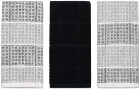 Black Grey Kitchen Hand Dish Towels, Waffle Checkered by SerafinaHome