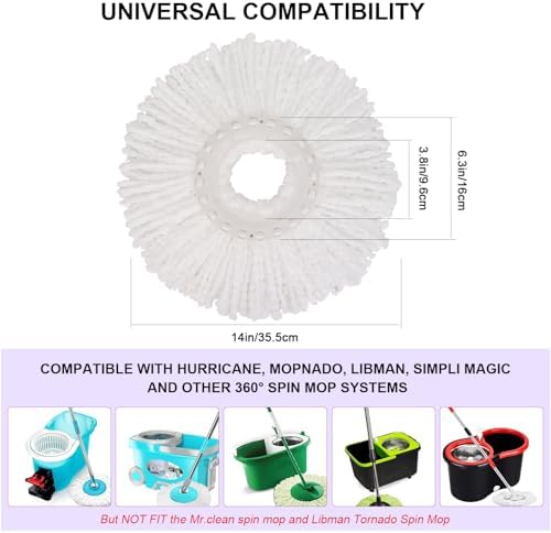 Spin Mop Replacement Heads, 6.3 Inch Microfiber Mop Refills Compatible - Image 2