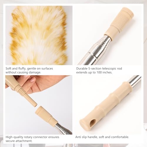 Lambswool Extendable Duster 32-98 Inch, Anti-Static Flexible Head, Stainless - Image 3