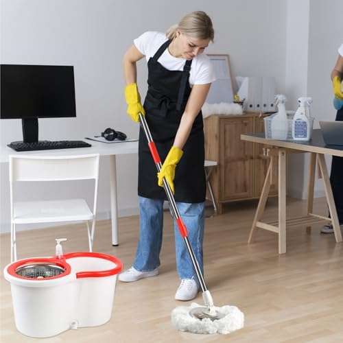 Spin Mop and Bucket with Wringer Set, 6 Microfiber Mop Heads - Image 7