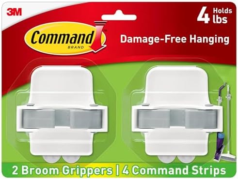 Command Large White Broom Grippers, 2 Broom Grippers, 4 Strips by Command