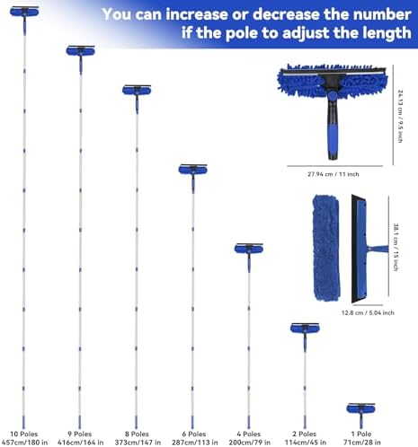 Window Squeegee Tool with Extension Pole: 20+ Feet Microfiber Scrubber Window - Image 3