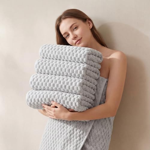 REDKISS 4 Pack Gray Microfiber Bath Towels - Image 3