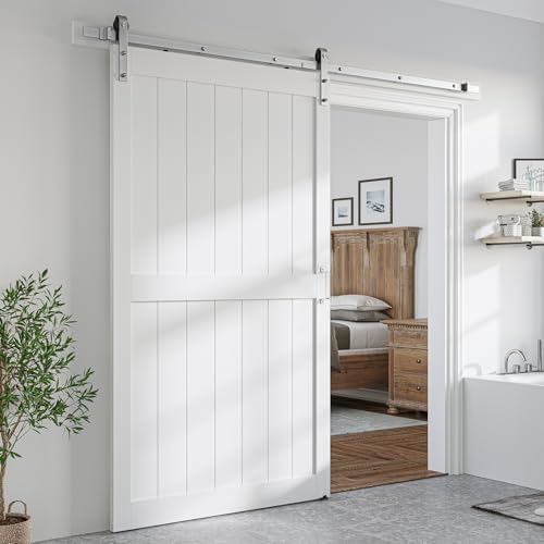 SMARTSTANDARD 48" x 84" White Sliding Barn Door by SMARTSTANDARD