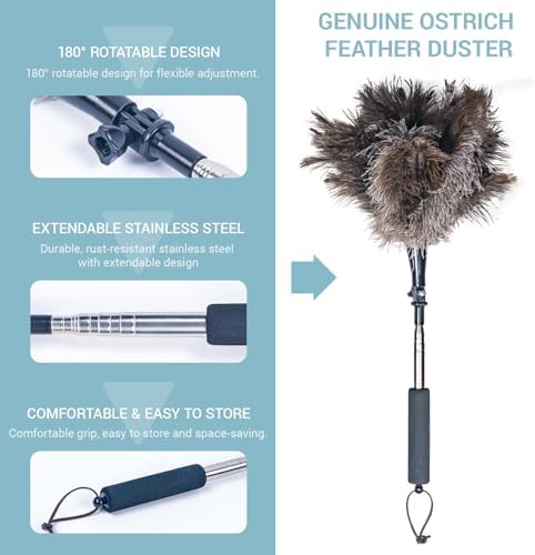 Feather Duster Extendable 22–47 Inch, Natural Ostrich Feather Duster - Image 6