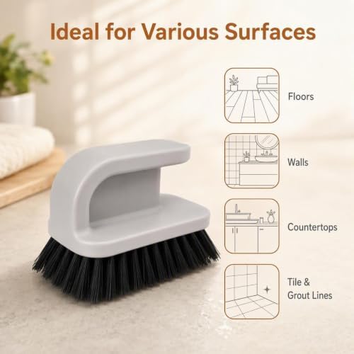 2-Pack Scrub Brush with Ergonomic Handle, Grout Cleaning Brush - Image 2