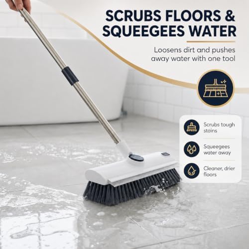 3-in-1 Floor Scrub Brush with Long Handle, Stiff Bristles & Squeegee - Image 6