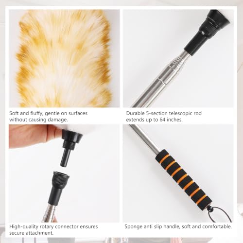 Lambswool Extendable Cleaning Duster 26-64 Inch, Anti-Static Wall Duster Cleaner - Image 4