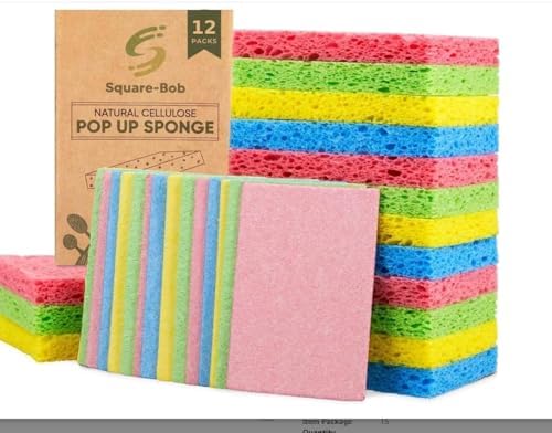 Compressed Non Scratch Kitchen Sponges, Highly Absorbent, 12 Pack by Square-bob