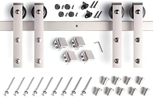 EaseLife 12 FT Brushed Nickel Double Sliding Barn Door Hardware Track Kit - Image 7