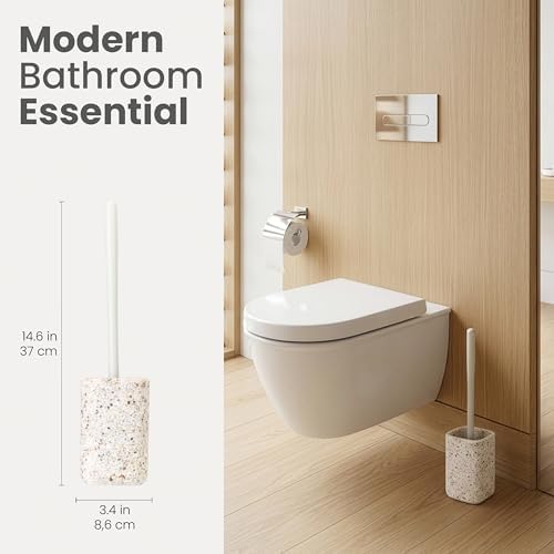 Vigar Zense Toilet Brush and Holder Set, Polyresin Stone - Image 2