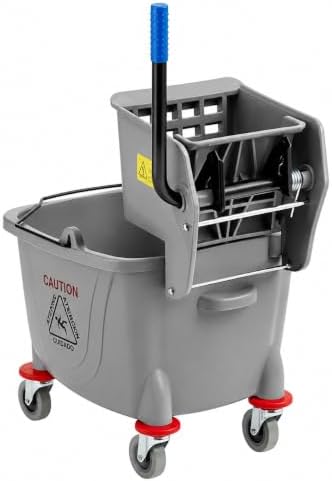 Commercial Mop Bucket with Wringer on Wheels | Gray 35 Quart - Image 6