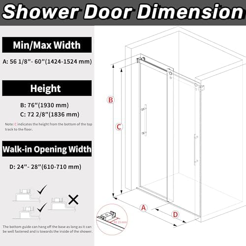 Sunrosa Frameless Double Sliding Shower Door 60" W x 76" H, Brushed Gold - Image 6