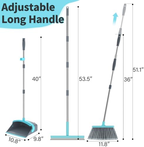 Broom with Dustpan Combo Set, Silicone Broom, Long Handle Broom with Upright - Image 2