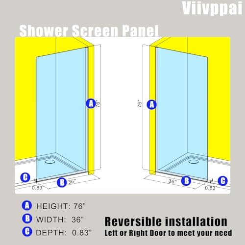Shower Screen 36" x 76" Shower Wall Panel Brushed Silver - Image 2
