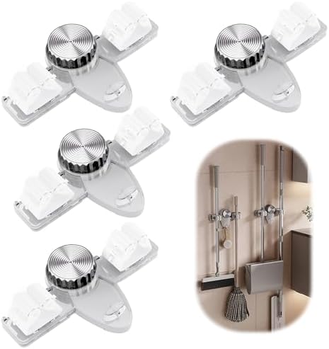 4 Pack Broom Holder Mop Hanger, No Drill Suction Cup Adjustable Organizer by haodmius
