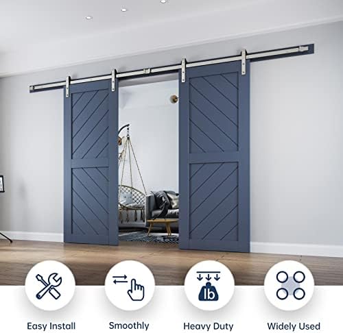 EaseLife 12 FT Brushed Nickel Double Sliding Barn Door Hardware Track Kit - Image 2