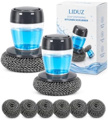 Soap Dispensing Palm Brush Set, 2 Pack Dish Scrubber by LIDUZ