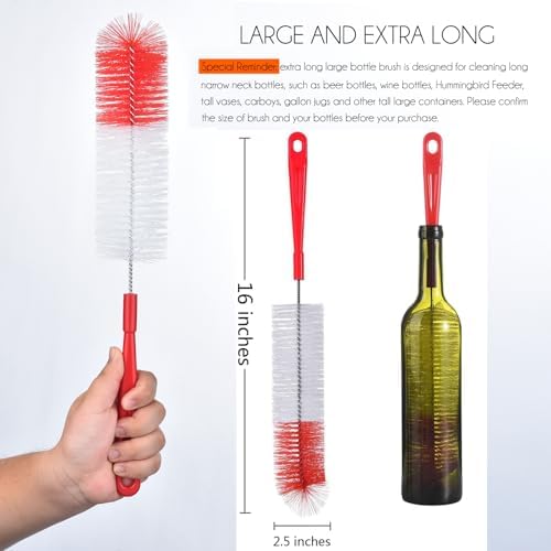 ALINK 3-Pack Long Red Bottle Cleaning Brush - Image 2