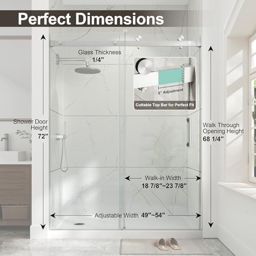 Frameless Sliding Shower Door 49-54" Wx72 H, 1/4" Brushed Nickel - Image 2