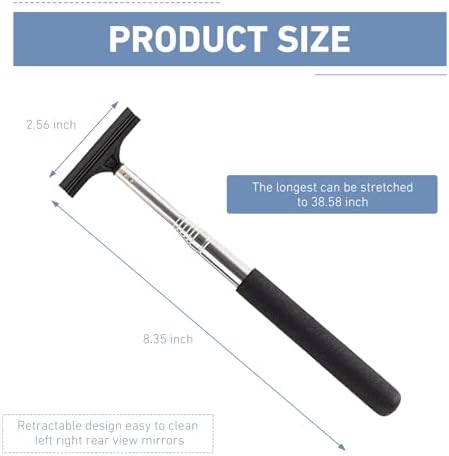 Telescoping Car Rearview Mirror Squeegee, Stainless Steel Extendable Auto Glass - Image 2