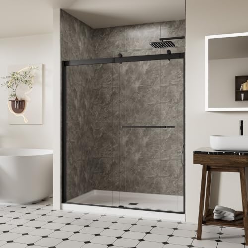 ACE DECOR Frameless Double Sliding Shower Door, 56-60"W x 74"H, Matte Black by ACEDECOR