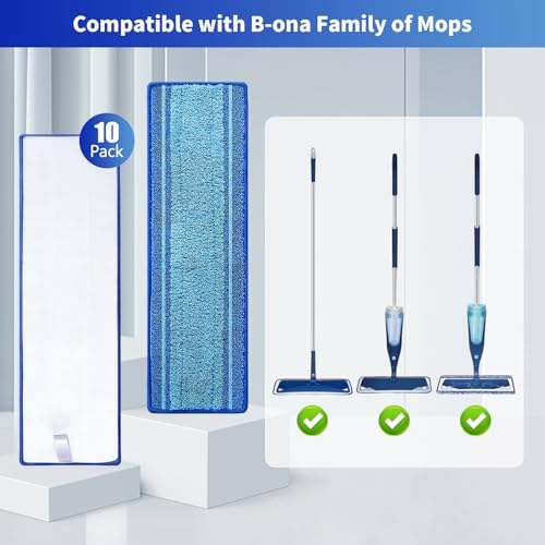 10-Pack Microfiber Mop Pads for Bona Mop- Washable Reusable Refills for Hardwood - Image 2