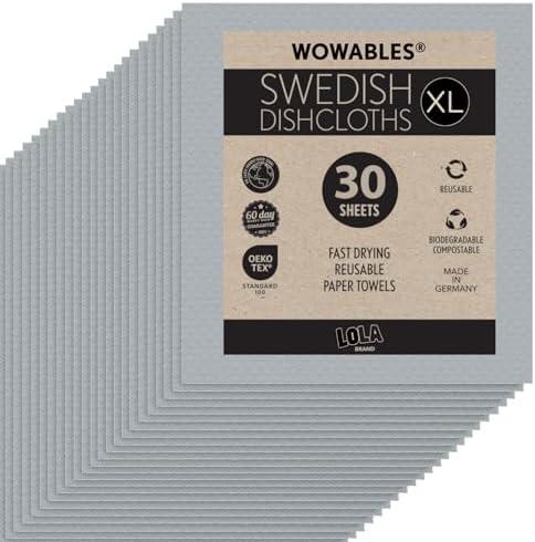 Swedish Dishcloths for Kitchen XL, 30 Sheet Roll, Biodegradable & Compostable by LolaProducts