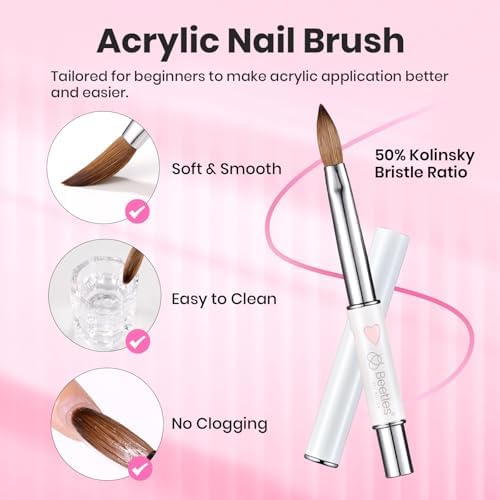 Beetles Acrylic Nail Brush Kolinsky Hair Bristles Round Shaped Metal - Image 2