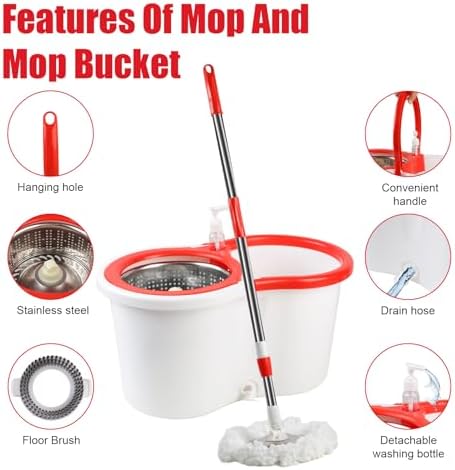 Spin Mop and Bucket with Wringer Set, 6 Microfiber Mop Heads - Image 5