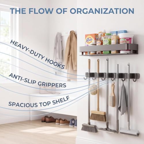 24 Inch Mop and Broom Holder Wall Mount, Broom Hanger Organizer - Image 2