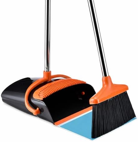 Long Handle Broom and Dustpan Set, Upright Standing Combo, Heavy Duty by Unknown