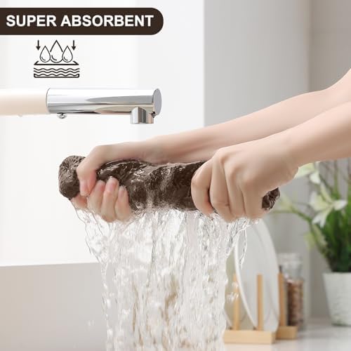 Homaxy 12 Pack 100% Cotton Kitchen Towels and Dishcloths Set, Dark Brown - Image 3