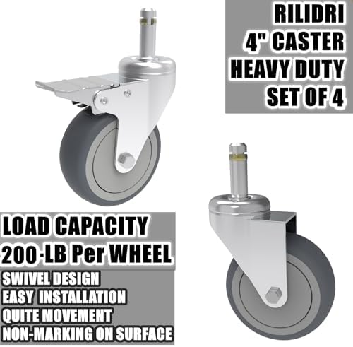 RILIDRI 4-Inch Swivel Stem Caster, 7/16-Inch Stem Diameter Rubber Wheel - Image 3